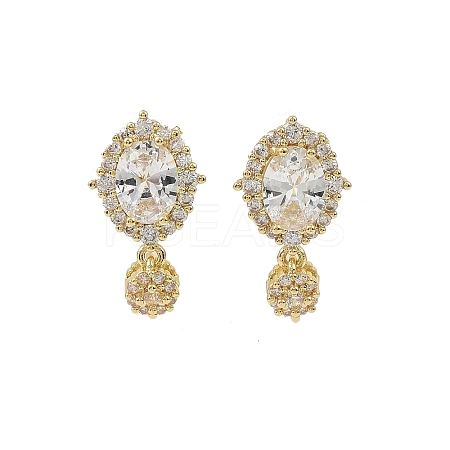 Oval Brass Micro Pave Clear Cubic Zirconia Stud Earring Findings LS-KK-C107-07G-1