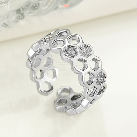 Fashionable Brass Micro Pave Cubic Zirconia Adjustable Cuff Rings FS-WG530FC-01-1