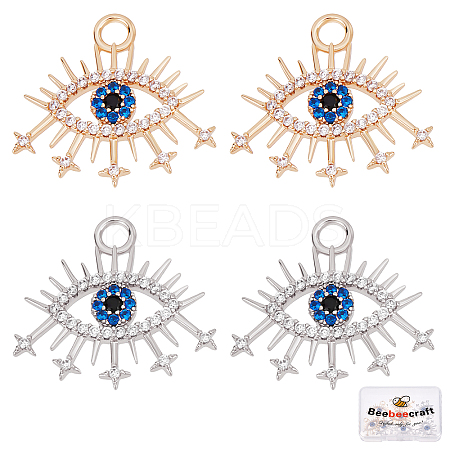 8Pcs 2 Colors Brass Micro Pave Cubic Zirconia Pendants KK-BBC0002-55-1
