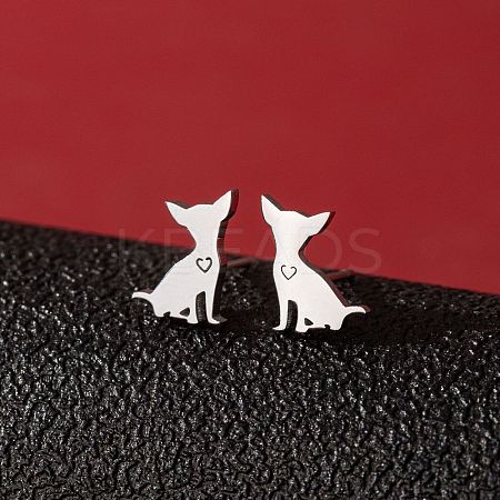 Stainless Steel Dog Stud Earrings PW-WG53AF2-02-1