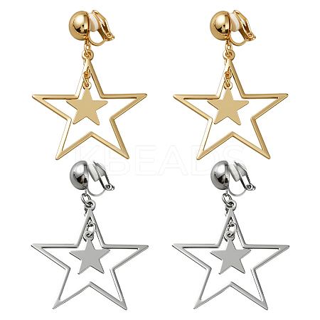 2 Pairs 2 Colors Brass Clip-on Earrings EJEW-HY0001-10B-1