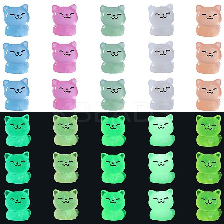 30Pcs 5 Colors Luminous Resin Cute Little Cat Ornaments RESI-SZ0003-43-1