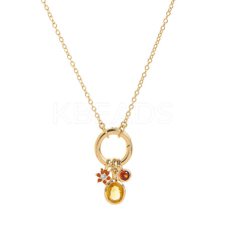 Brass Pave Cubic Zirconia Oval Flower Birth Stone Penant Necklaces with Synthetic Opal for Women WG88A4B-03-1