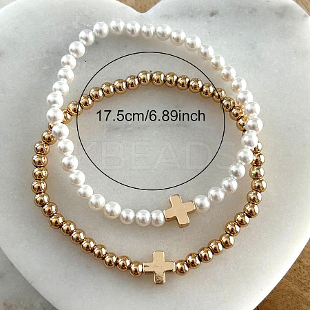 Cross Fashionable Imitation Pearl Bead Stretch Bracelets Sets for Women SL9682-1