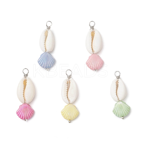 Natural Cowrie Shell & Plastic Shell Shape Pendants PALLOY-JF03795-1