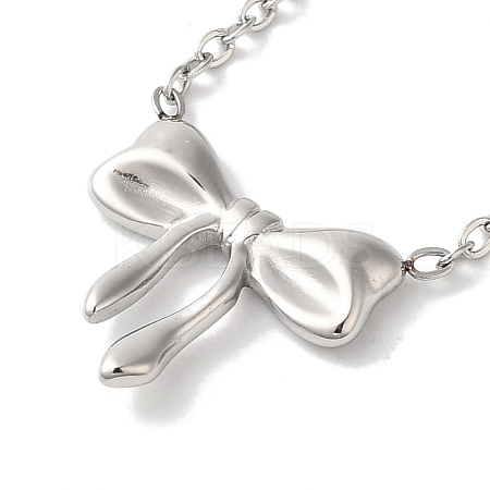 Non-Tarnish 304 Stainless Steel Cable Chain Bowknot Pendant Necklaces NJEW-Z041-03P-03-1
