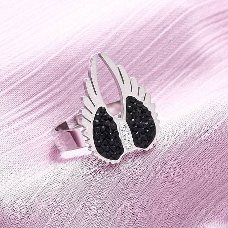 304 Stainless Steel with Rhinestone Finger Rings RJEW-Q020-17P-1