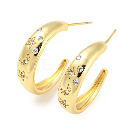 Rack Plating Brass C Shape Stud Earrings with Clear Cubic Zirconia EJEW-F326-17G-1
