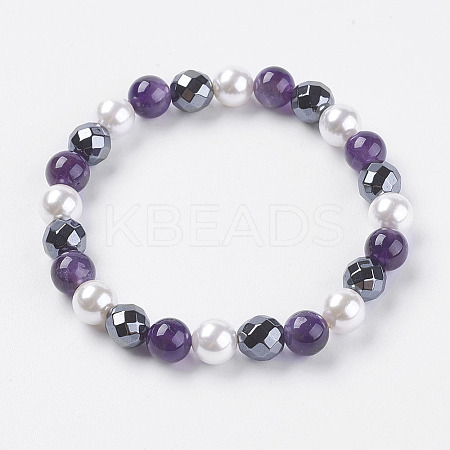 Synthetic Hematite Beads Stretch Bracelets BJEW-I241-26H-1