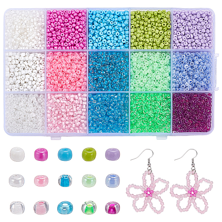 195G 15 Colors Transparent Glass Seed Beads SEED-PH0002-64-1