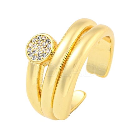 Brass Micro Pave Clear Cubic Zirconia Round Open Cuff Ring for Women RJEW-M173-09B-G-1