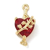 Brass with Glass Dark Red Sacred Heart Connector Charms KK-L253-27G-05-1