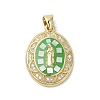 Oval with Virgin Mary Brass Micro Pave Clear Cubic Zirconia Pendants KK-K385-030G-2