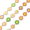 304 Stainless Steel Daisy Flower Link Chains with Enamel AJEW-CJ0001-22C-1
