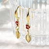 Leaf with Heart Brass Micro Pave Clear Cubic Zirconia Dangle Earrings EJEW-C155-01G-1