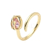 Flower Brass Micro Pave Cubic Zirconia Cuff Rings for Women RJEW-A069-05G-01-4