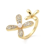 Brass Micro Pave Cubic Zirconia ABS Imitation Pearl Cuff Rings RJEW-D307-02G-A-2