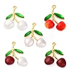 Brass Green Enamel & Plastic Cherry Pendants KK-I276-17G-1