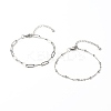 304 Stainless Steel Paperclip & Satellite Chains Bracelet Set BJEW-JB06524-1