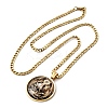 201 Stainless Steel Glass Flat Round with Archangel Michael Pendant Necklaces for Women NJEW-M105-09G-2