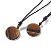 Natural Gemstone Flat Round with Hexagon Pendant Necklace with Nylon Cord for Women NJEW-P274-05-5