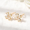 Flower Brass Micro Pave Clear Cubic Zirconia Stud Earrings EJEW-P331-10G-2