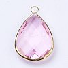Golden Tone Brass Glass Teardrop Pendants LS-X-GLAA-M006-A-15G-2