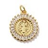 Flat Round with Saint Brass Micro Pave Clear Cubic Zirconia Pendants KK-G419-25G-2