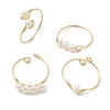 Copper Wire Wrapped Natural Cultured Freshwater Pearl Open Ring RJEW-JR00628-1