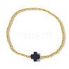 Cross Natural Gemstone & Brass Bead Stretch Bracelets for Women QE9707-1-1