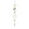 Wire Wrapped Natural Mixed Stone Ring with Tree of Life Pendant Decorations HJEW-K046-05G-02-2