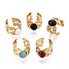 Leaf 304 Stainless Steel Open Cuff Rings RJEW-Z078-21G-1