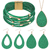 Imitation Leather Teardrop Pendant Necklace & Dangle Earrings & Multi-Strand Bracelet SJEW-UN0001-18B-1