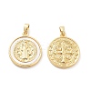 Rack Plating Brass Pave Shell Flat Round Pendants KK-C063-17G-1