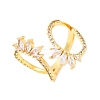 Brass Clear Cubic Zirconia Horse Eye Cuff Rings for Women RJEW-U047-31G-4