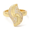 Leaf Brass Micro Pave Clear Cubic Zirconia Open Cuff Rings RJEW-U008-36G-2