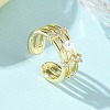 Brass Micro Pave Cubic Zirconia ABS Imitation Pearl Cuff Rings RJEW-D307-02G-B-4