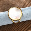 Flat Round 304 Stainless Steel White Shell Cuff Rings for Women RJEW-G346-02G-02-3