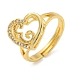 Heart with Letter Rack Plating Brass Micro Pave Cubic Zirconia Adjustable Rings for Women RJEW-I105-06G-E-1