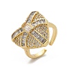 Brass Micro Pave Clear Cubic Zirconia Cuff Rings for Women RJEW-C126-03G-4