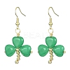 Saint Patrick's Day Clover Natural Malaysia Jade Dangle Earrings EJEW-JE05362-1