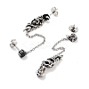 Halloween Skull 316 Surgical Stainless Steel Pave Black Cubic Zirconia Dangle Chains Stud Earrings EJEW-Z050-59AS-2