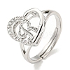 Heart with Letter Rack Plating Brass Micro Pave Cubic Zirconia Adjustable Rings for Women RJEW-I105-06P-R-1