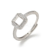 Square Brass Micro Pave Clear Cubic Zirconia Adjustable Ring Components KK-NH0001-21P-1