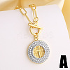 Duo Tone Religion Brass Micro Pave Clear Cubic Zirconia Flat Round Pendant Necklaces WGC6F64-01-1