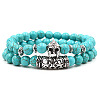 2Pcs Synthetic Turquoise Stretch Bracelet Sets for Women Men IX3190-2-1