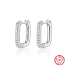 Anti-Tarnish Oval Rhodium Plated 925 Sterling Silver with Rhinestone Hoop Earrings IL6021-2-1