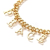 Letter PEACE Brass Charm Bracelets for Women BJEW-L696-107G-2