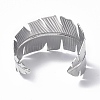Non-Tarnish 304 Stainless Steel Feather Open Cuff Bangle for Women BJEW-F442-01P-3