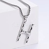 3Pcs 304 Stainless Steel Textured Letter Pendant Box Chain Necklaces LW4134-34-1